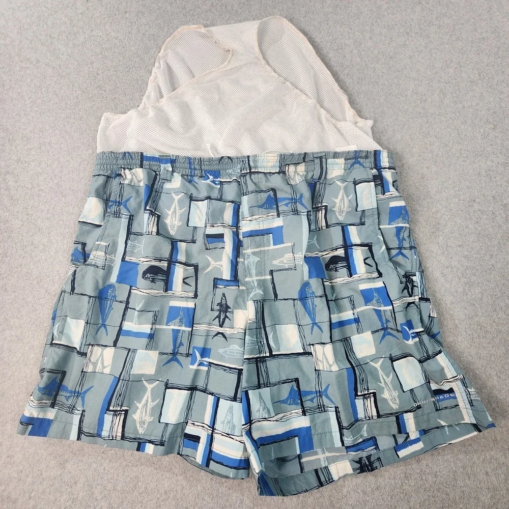 Columbia PFG AOP Fish Swim Trunks Men XXL 40x6 Gray Blue White Omni Shade Pocket